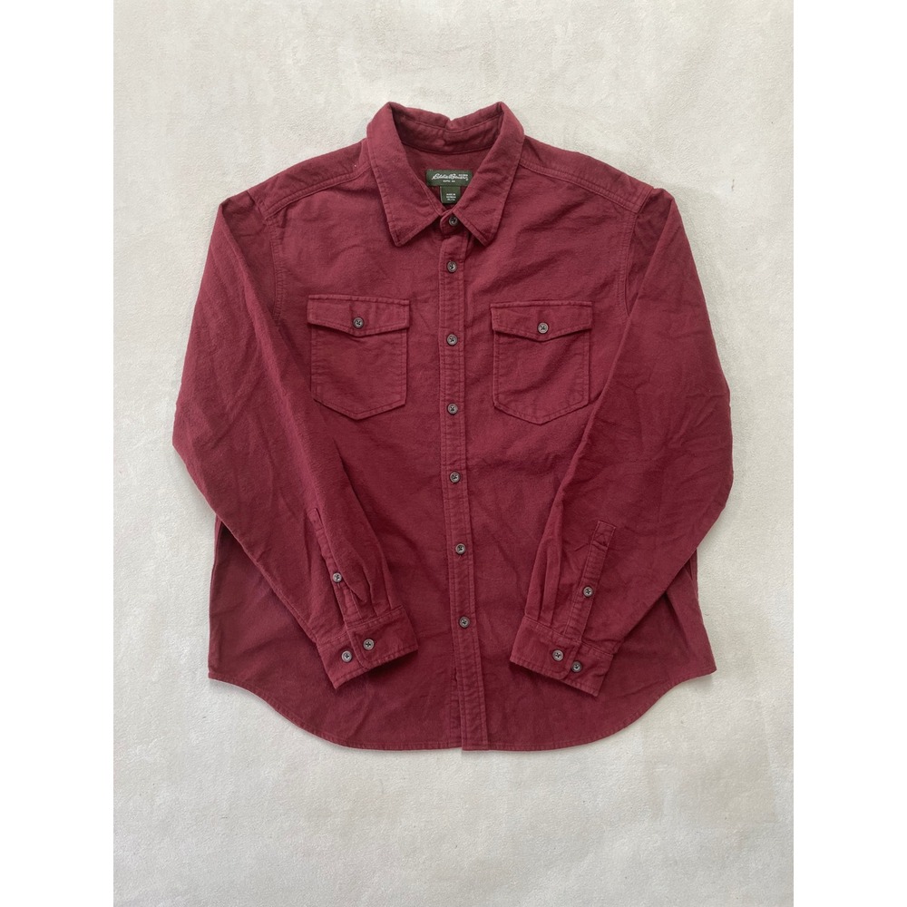 Eddie Bauer Mens XL Maroon Cotton Flannel Button Down Shirt Long Sleeve Burgundy